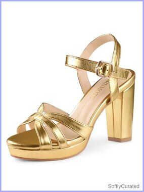 Women's Faux Leather Chunky Block Heel Platform Ankle Strap Sandals Peep Toe